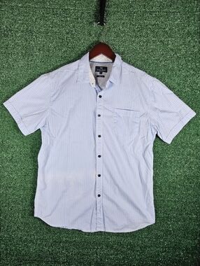 Michael Brandon Short Sleeve Light Blue Stripe Shirt / Mens Size Large Slim Fit